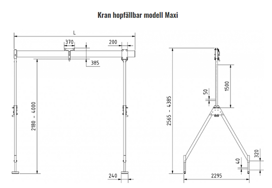 Feltes Portalkran Aluminium hopfällbar modell Maxi WLL 0-15T