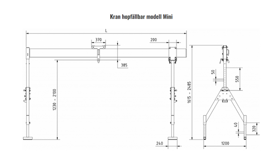 Feltes Portalkran Aluminium hopfällbar modell Mini WLL 0-15T