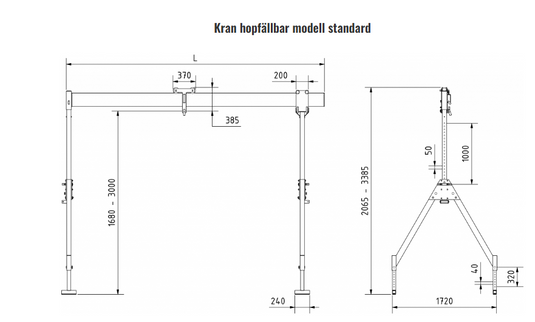 Feltes Portalkran Aluminium hopfällbar modell Standard WLL 0-15T