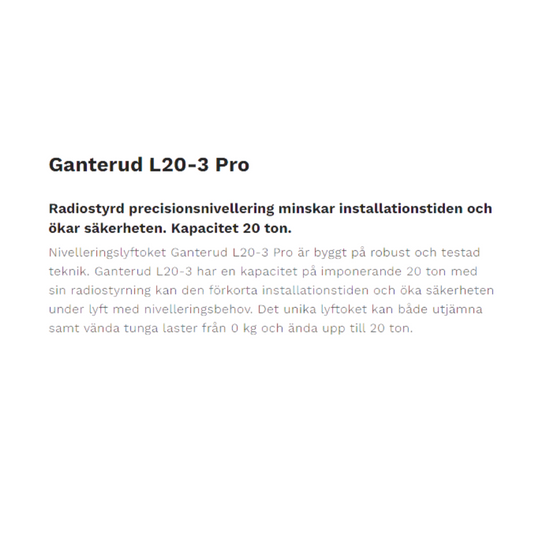 Uthyrning:Ganterud® L20-3 Pro Lyftok med nivellering frikoppling blixtljusvarnare WLL 20T ( Pris per dag)