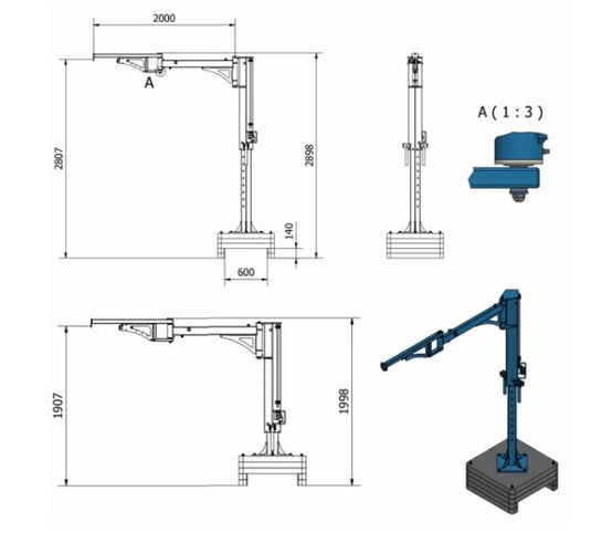 Mobil svängkran FKU WLL 100kg ex telfer