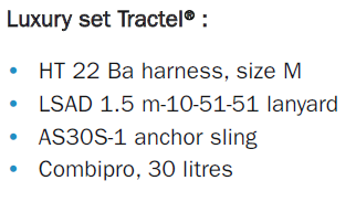 Tractel Luxuryset- HT22- BA Harness + LSAD 1.5m10-51-51 lanyard+AS30S anchorsling- Combipro 30L stl M